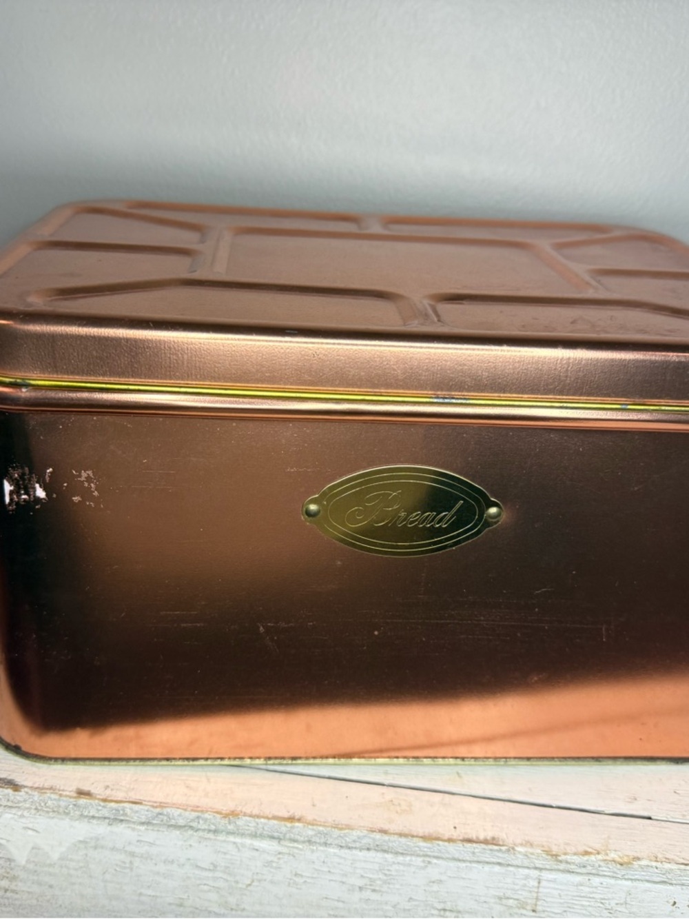 Vintage Bread Box Tin Brass & Copper Hinged Lid Kitchen Farmhouse MCM Decor